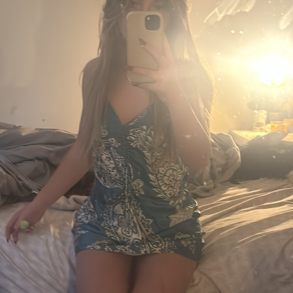 paisley mini dress teal